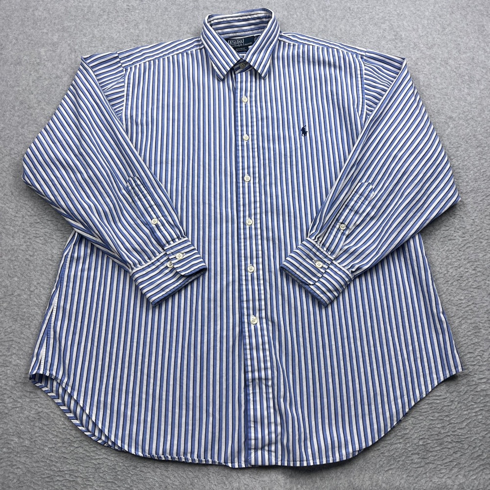 Polo Ralph Lauren Shirt Mens 16.5 32/33 Blue Striped Andrew Cotton LS Button Up